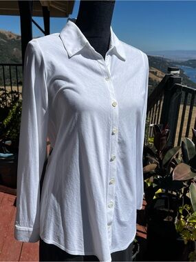 Eileen Fisher Classic Collar Shirt Women Medium White Organic Cotton